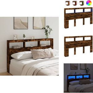 vidaXL Hoofdbordkast - Hoofdbordkasten - Hoofdbord Kast - Hoofdbord Kast Bed - Hoofdbordkast met LED-verlichting 180x17x102 cm gerookt eiken