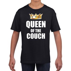 T-shirt queen of the couch zwart voor meisjes / kinderen - Woningsdag / Koningsdag - thuisblijvers / lui dagje / relax outfit 110/116