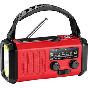 Noodradio - Solar Opwindbaar 10.000mAh - MODEL 2024 - Solar powerbank Zonneenergie - Survival Noodpakket - Zaklamp Oplaadbaar - Noodpakket – Noodrantsoen - Rood