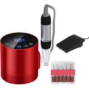 Professionele Elektrische Nagelfrees - Elektrische Nagelvijl 35.000 RPM - Nagelvijl Elektrisch - Draagbare elektrische - met 6 boortjes - Met voetpedaal/LCD-scherm/nagelvijl/manicure en pedicure voor beginners - Rood