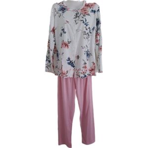 Dames - Pyjama - 2 Delig - Merk notte stella - Kleur Lichtroze/Wit - Gebloemd - Knopen - Maat 36-38 - Cadeau - Kerst