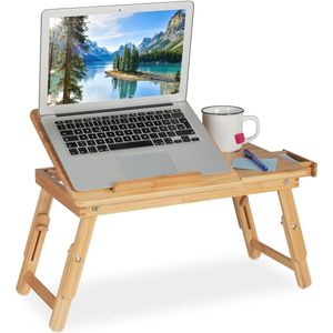 Verstelbare Bamboe Laptoptafel voor Bed en Bank - Inklapbaar met Ventilatiegaten en Lade