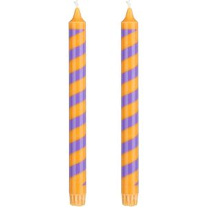 Mica Decorations Dinerkaars (set 2 stuks) Stripe - Stearine - Oranje/Paars - 2,5x25x2,5 cm (BxHxD)