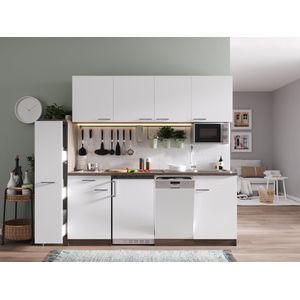Goedkope keuken 225  cm - complete keuken met apparatuur Oliver  - Donker eiken/Wit  - keramische kookplaat - vaatwasser  - magnetron  - spoelbak