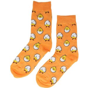 Sokken katoen – kuiken ei print - oranje - maat 36-43