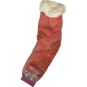 Huissokken - Camouflage - Combat - Heerlijk warm - Antislip Zool - Gevoerd met Imitatie wol - Maat: 36-41 - 3 tinten Roze