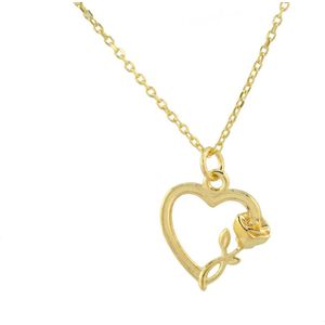 Ketting Open Hart Roos | 24K goldplated 925 zilver | Halsketting Dames Sterling Zilver | Cadeau Vrouw