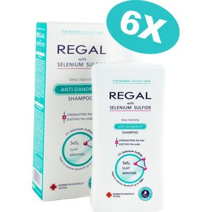 Regal Anti Roos Shampoo Voordeelverpakking 6 Stuks - Selenium Sulfide, Menthol & Klei - Normaal & Vet Haar - 6 x 200ml