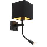 QAZQA zeno - Moderne Wandlamp met kap voor binnen - 1 lichts - L 200 mm - Zwart - Woonkamer | Slaapkamer