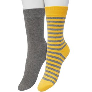 Bonnie Doon Sokken Set Gestreept en Effen voor Dames Geel/Grijs maat 36/42 - Set 2 paar Sokken - Strepen - Katoen - Gladde Naad - Brede Boord - Perfecte Pasvorm - 2-pack - Multipack - Goud - Anthracite Heather - Golden Cream - OL041101.233