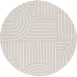 Laagpolig Vloerkleed, Cirkel, Woonkamer, Boho Geometrisch -Crème - Ø200 cm (rond) - Superzacht Modern Vloerkleed