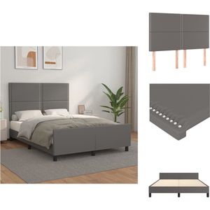 vidaXL Bedframe - Kunstleer - Verstelbaar hoofdeinde - Stabiele poten - Multiplex lattenbodem - Comfortabele ondersteuning - Grijs - 203x146x118/128cm - Bed