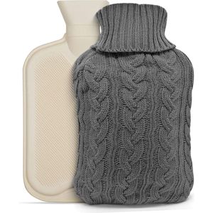 Warmwaterkruik met hoes - Warmtekruik - Kruik - Waterkruik - Rubber - 2 liter - Grijs - Inclusief stoffen hoes