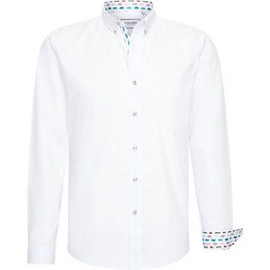 Heren overhemd katoen 100% met stretch- Lange Mouwen - Regular fit - Longsleeve Shirt - Maat S - Wit