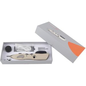 Elektronische Acupunctuur Pen – Voor Spiertherapie & Pijnverlichting – Zilver – ABS Materiaal – 23cm – Met 3 Massagekoppen & USB Oplaadkabel – Instelbare Pulsfrequentie – Draagbaar & Oplaadbaar