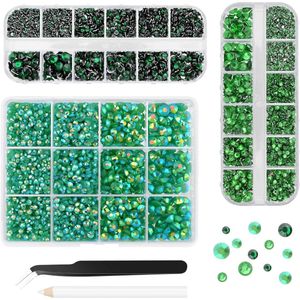 EGoods - Hars Steentjes Groene Flatback Kristallen Diamant Set - Crafting DIY Nail Art Make-up Kleding Mok - Inclusief Pincet.MouseDown Pen