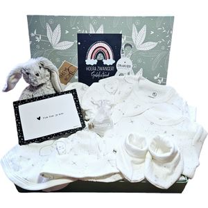 Hoera Zwanger XL geschenkset unisex - cadeau voor aankomende mamma - zwangerschap verwen pakket - baby moeder cadeau - baby geschenk set kleding unisex - 10 in 1 cadeau