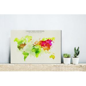 Canvas Wereldkaart - 30x20 - Wanddecoratie Wereldkaart - Kleuren - Verf