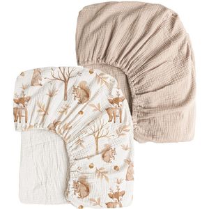 Getailleerd laken - 2 stuks - S - 82*41CM - Gekreukt kinderlaken - Volledige hoes voor kinderbedje - Ademend kinderlaken - Wieglaken - Zacht en ademend - Geschikt voor wiegjes, ledikantjes en ovale manden - Matrashoes