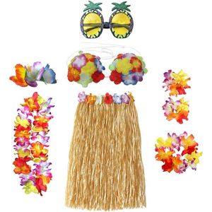 Allecto plus - Set van 8 hoelarok kostuums met Hawaiiaanse Leis en bikini top voor volwassenen