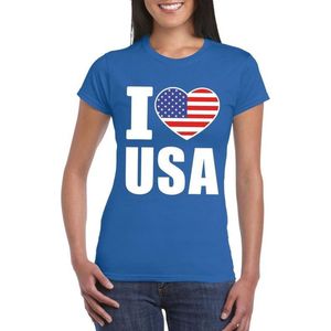 Blauw I love USA - Amerika supporter shirt dames - Amerikaans t-shirt dames S