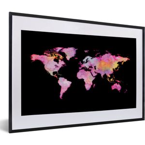 Fotolijst incl. Poster - Wereldkaart - Waterverf - Roze - 60x40 cm - Posterlijst