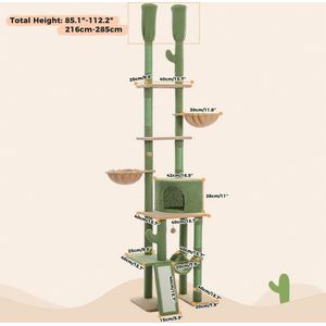 Jo-Jo Products 4U - Premium Cactus Kattentoren - Verstelbare 7-Lagen Klimboom - Hangmatten & Appartementen - Hoogte 216-285cm - Ultiem Kattenplezier