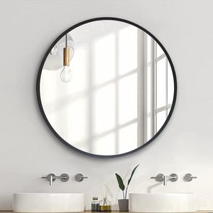 Ronde spiegel, 60 x 60 cm, Wandspiegel rond met hoogwaardig zwart metalen frame, Badkamerspiegel, Modern design, Grote spiegel, voor gang, badkamer, woonkamer en meer.