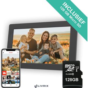 Digitale Fotolijst met WIFI en Frameo App - Inclusief 128GB SD Kaart - 15.6 inch - HD+ -IPS Display - Zwart - 3 Dimfuncties - Horizontaal & Verticaal