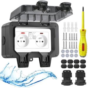 Waterdicht buitenstopcontact met schakelaar en controlelampje, IP66, weerbestendig, voor tuin en buitengebruik