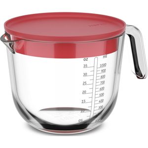 Mepal Glas maatbeker met deksel Chef it - 1000 ml - Maataanduiding - Vaatwasmachine-, magnetron- en ovenbestendig - Bakspullen - Coral