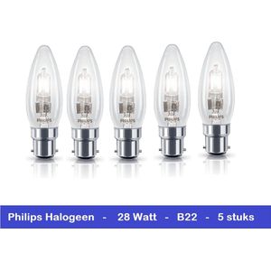 PHILIPS HALOGEEN KAARS - 5 STUKS - B22 BAJONET FITTING - 28 WATT - DIMBAAR - 5 x 8718291737575