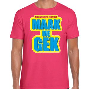 Foute party Maak me gek verkleed/ carnaval t-shirt roze heren - Foute hits - Foute party outfit/ kleding S
