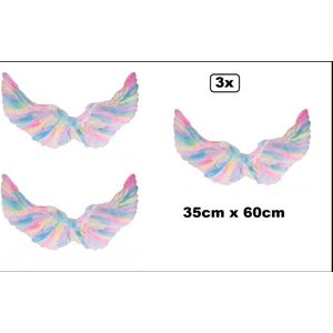 3x Vleugels veren light rainbow 35cm x 60cm - Themafeest carnaval engel party festival vleugel
