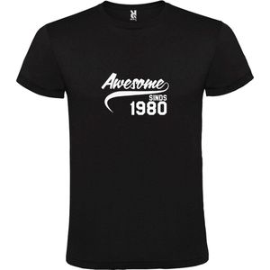 Zwart T-Shirt met “Awesome sinds 1980 “ Afbeelding Wit Size XXXXL