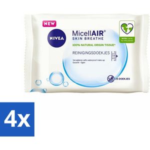 NIVEA - Reinigingsdoekjes - 3-in-1 Micellaire Doekjes - Verwijdert Waterbestendige Make-up - 25 Doekjes - Voordeelverpakking - 4 stuks