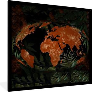 Fotolijst incl. Poster - Wereldkaart - Planten - Rood - 40x40 cm - Posterlijst