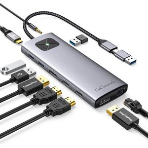 GiGimundo USB C Docking Station - 10 in 1 Dual Display Laptop Docking Station voor MacBook Air/Pro