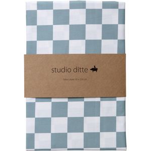 Studio Ditte Blokjes Hoeslaken - Steenblauw - 90 x 200 cm