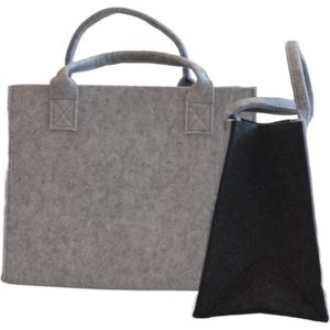 Boodschappentas Vilt - Grijs / Zwart - 35 x 20 x 28 cm - Vilten tas - Stevige tas - Goodiebag - Shopper - Handtas