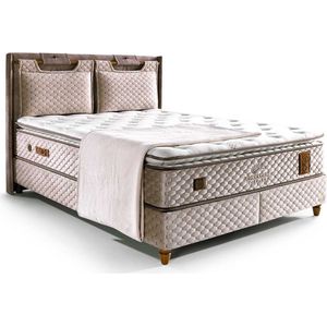 Bambi Magnasand - Bed Boxspring Set - Complete Boxspring - Bed Set met Matras - Bed Set met Topper - 2 x Bedbox, 1 x Bedhoofdeinde - Lichtbruin - 140x200