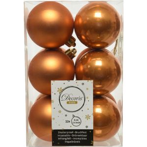 36x stuks kunststof kerstballen cognac bruin (amber) 6 cm - Mat/glans - Onbreekbare plastic kerstballen