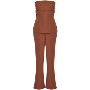 Trendyol Khaki Linnenlook Strapless Blouse En Broek Geweven Top-Bottom Set Twoss25Au00092