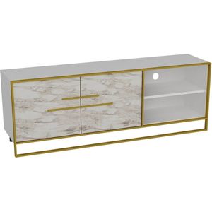 TV Meubel - Goud & Wit - 160x56,6x38,5cm - Melamine - Stijlvol en Duurzaam