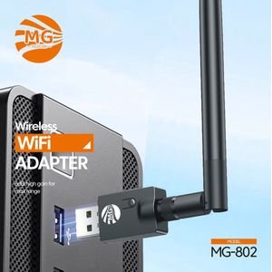 MG - USB 2.0 Wifi USB Adapter - 300Mbps - Met Antenne - 2,4Ghz - 5Ghz