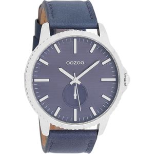OOZOO Timepieces - Zilverkleurige horloge met avond blauwe leren band - C10332
