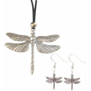 2-Delige-Libellen set-Ketting-Oorbellen-Zilver - Charme Bijoux
