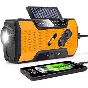 Multifunctionele op zonne-energie werkende handbediende noodradio - AM/FM/NOAA-weersvoorspellingsradio - met zaklamp/SOS-alarm en telefoonoplader - Geschikt voor noodgevallen en buitenactiviteiten (oranje)