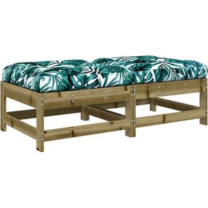 vidaXL Tuinvoetenbanken - Set van 2 - Grenenhout & Kussens Tuin Bank - Voetenbank - Lounge Stoel - Teak Bank - Outdoor Furniture