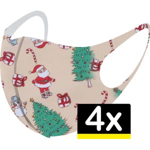 Mondkapje Wasbaar Kerst Mondmasker Creme Niet-medisch - 4 stuks